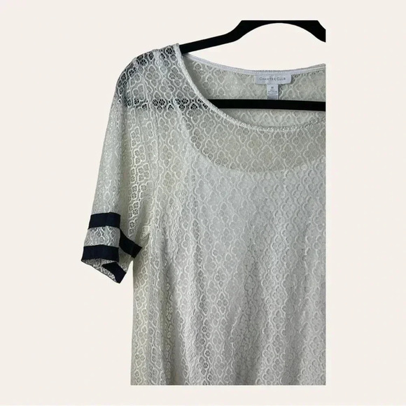 0414W. CHARTERS CLUB SHORT SLEEVE TOP SHEER BUT LINED SIZE MEDIUM - Picture 5 of 9